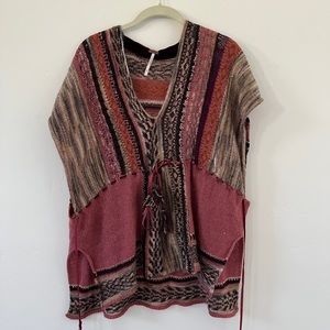 𝅺FREE People moonlit poncho knit sweater sleeveless tassels wool